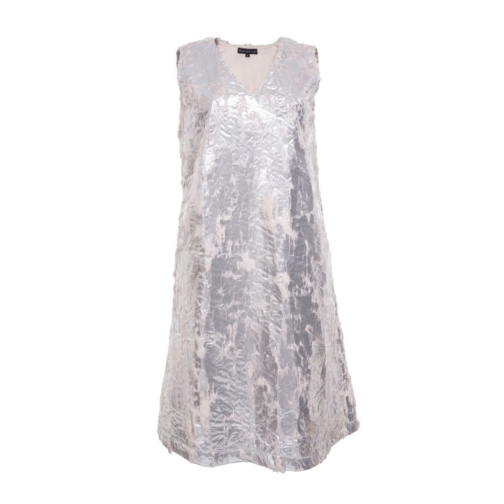 Front Row Shop Cream Metallic Shell Shift Dress - image 1